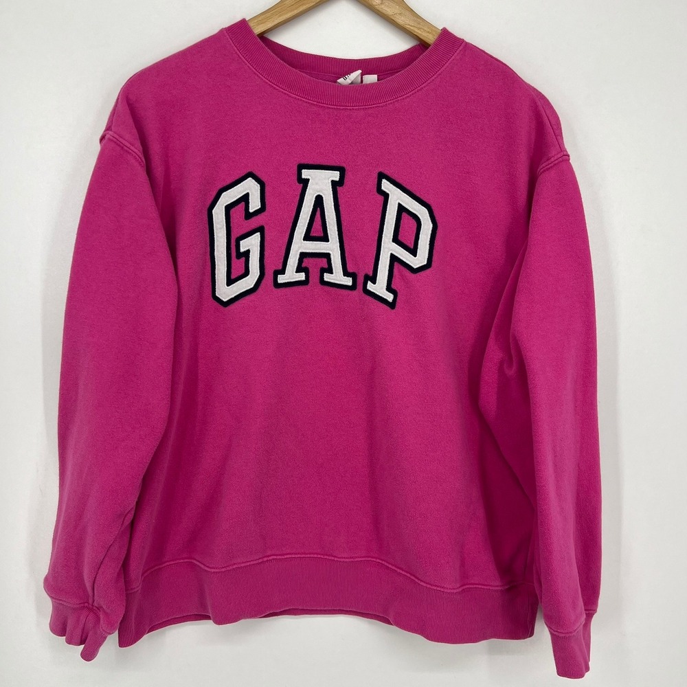 GAP Womens Arch Logo Fleece Crewneck Sweatshirt Pink Medium Pullover
